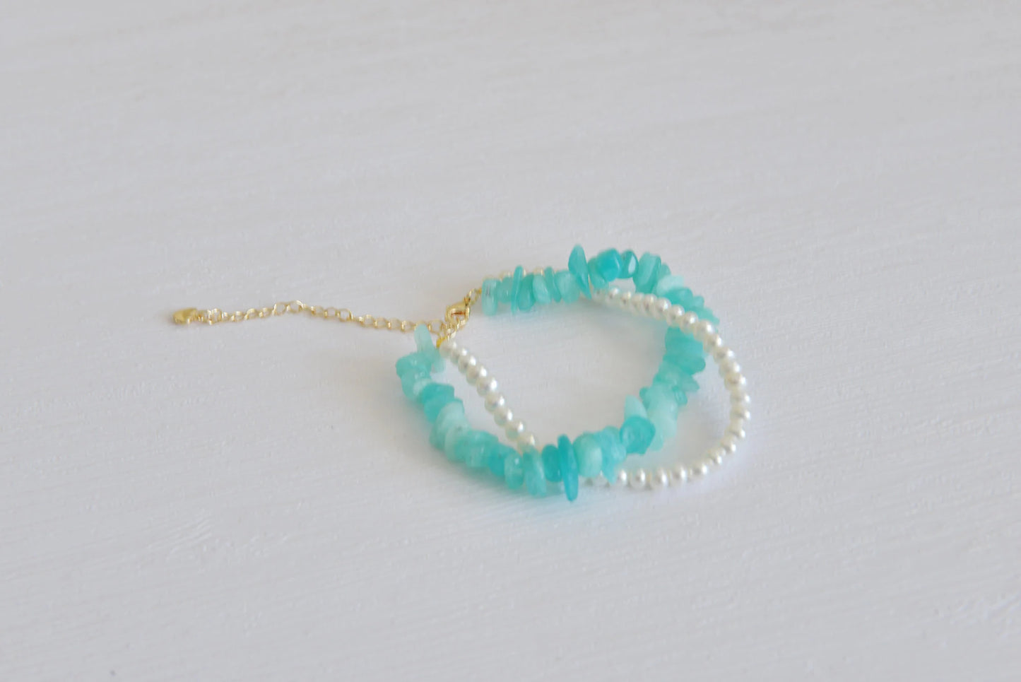Handmade Amazonite & Freshwater Pearl Bracelet - Crafted with Brass