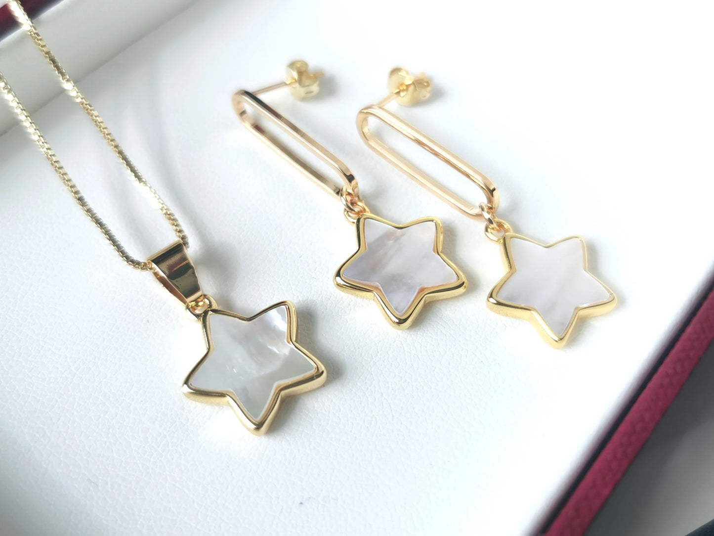 Handmade Natural Gemstone/five-star earring and necklace set/Rose