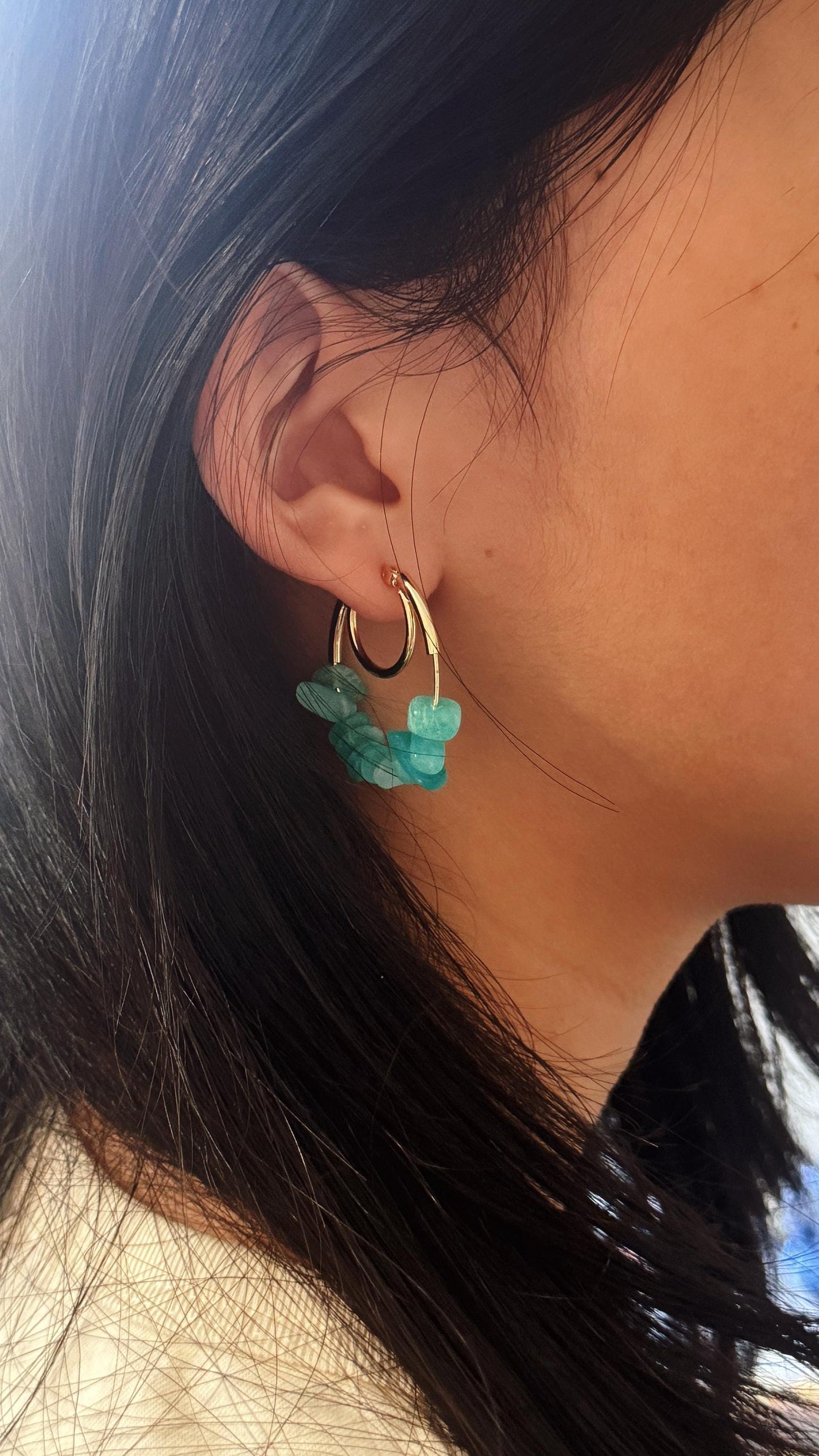 Handmade Gemstone Chip Hoop Earrings - Crafted with turquoise,