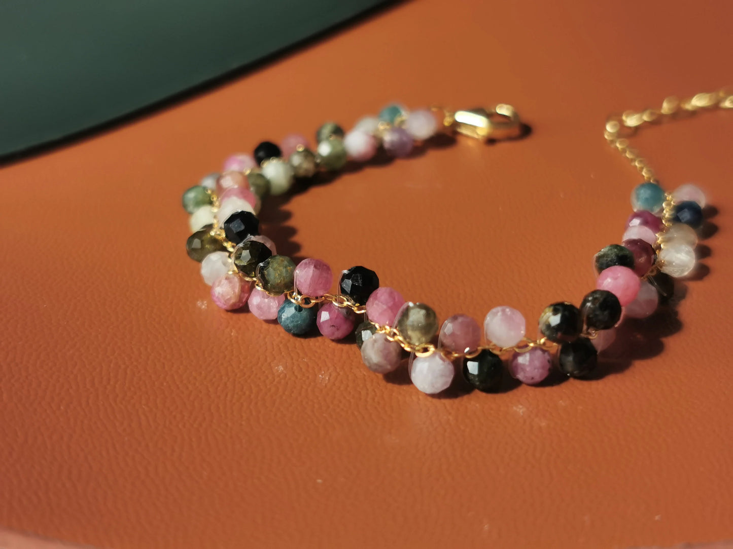 Handmade Natural Gemstone/Real Crystal Bracelet/woven Tourmaline