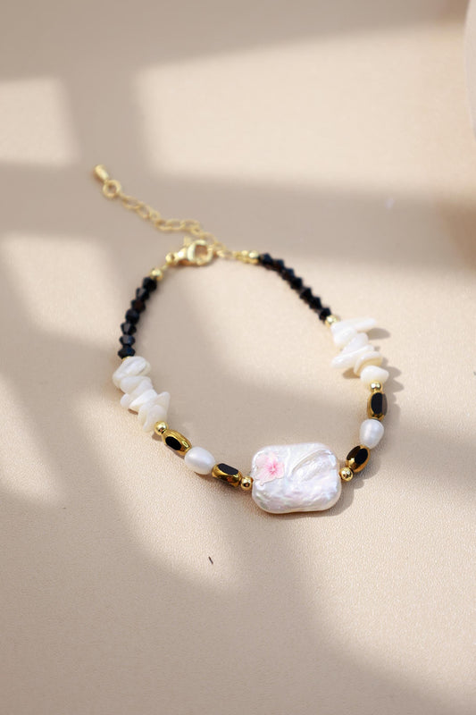 Hand-Painted Flower Black Spinel Pearl Set