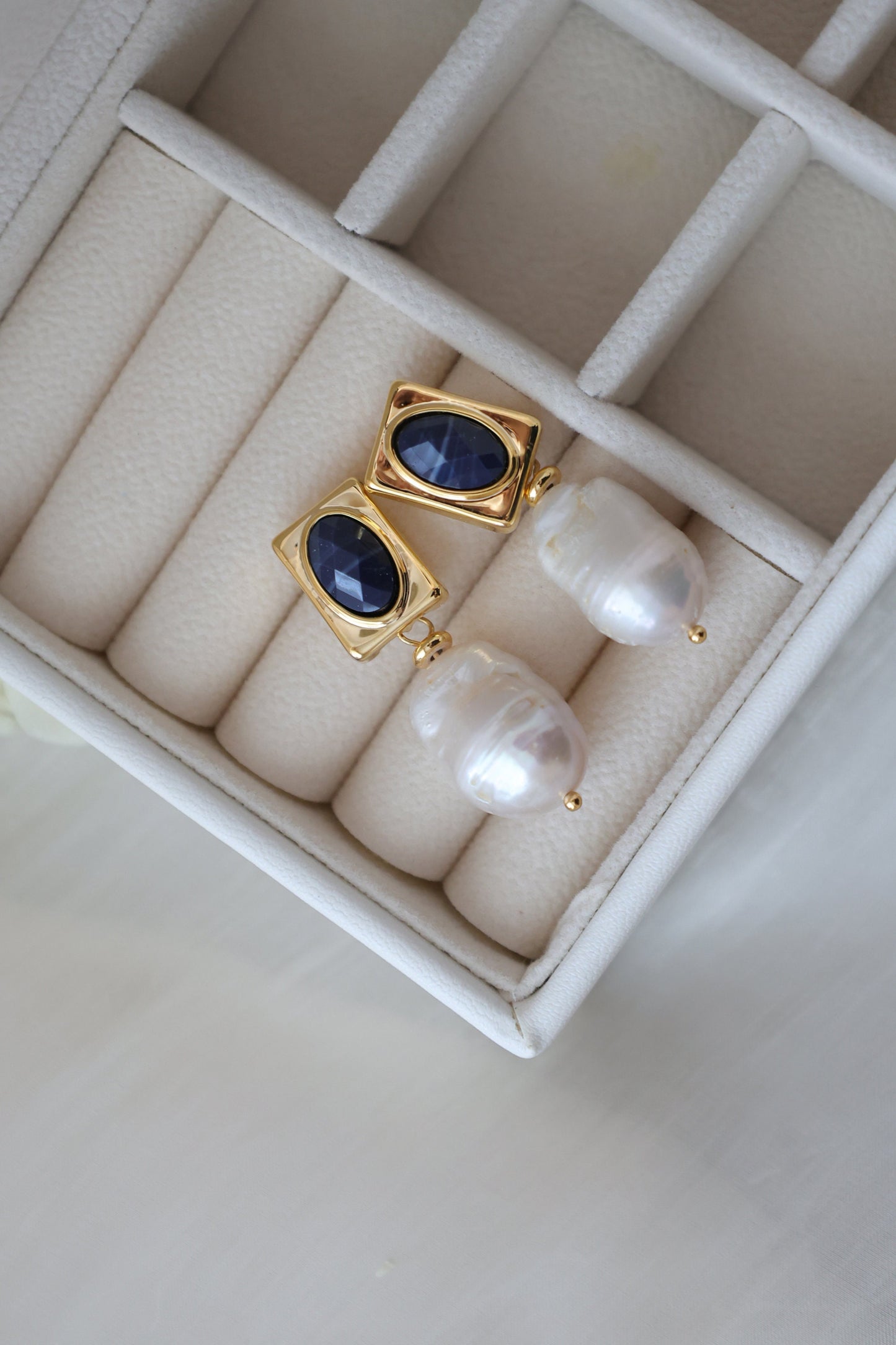 Blue Crystal & Large Baroque Pearl Dangles