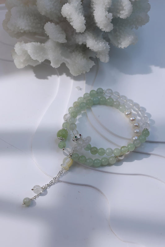 Buddhist Prayer Wheel Jade & Pearl Bracelet