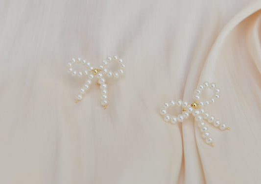 Handmade Mini Pearl Bow Studs