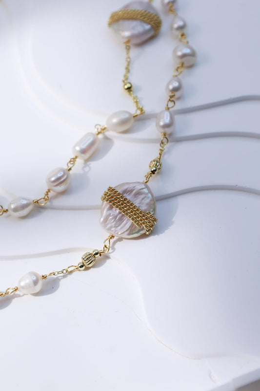 Embellished Baroque Pearl Layered Sweater Chain