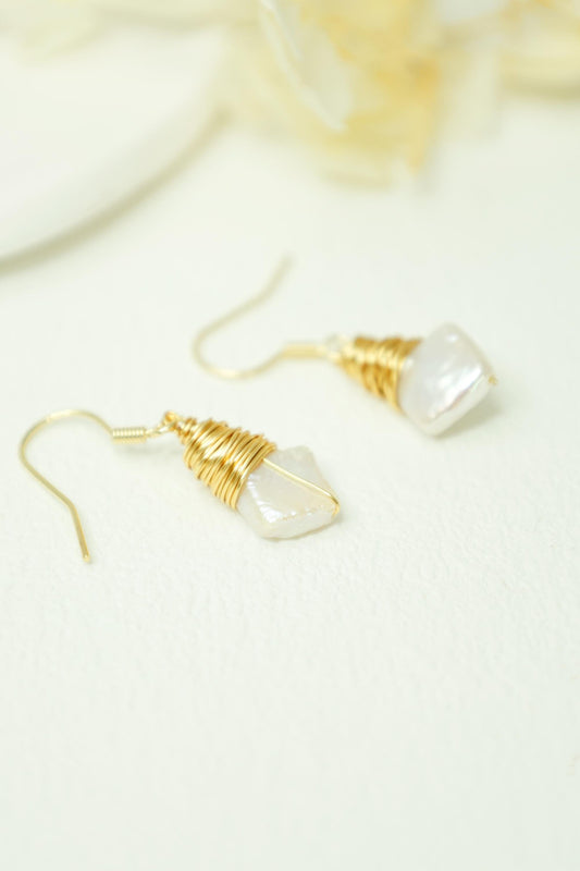 Square Keshi Pearl Gold Wire Dangles