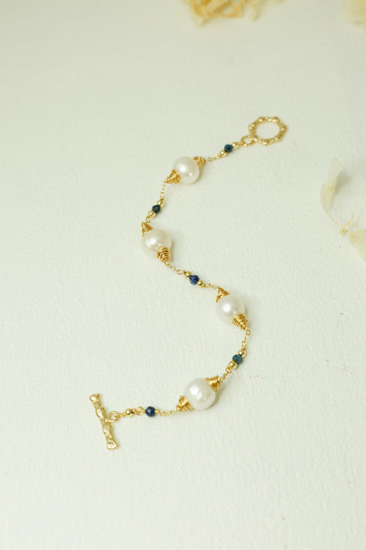 Lapis Lazuli & Baroque Pearl Spiral Bracelet