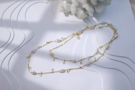 Baroque Teardrop Pearl & Zircon Sweater Chain