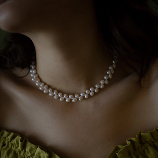 Handmade natural pearl necklace/Wheat Necklace/
