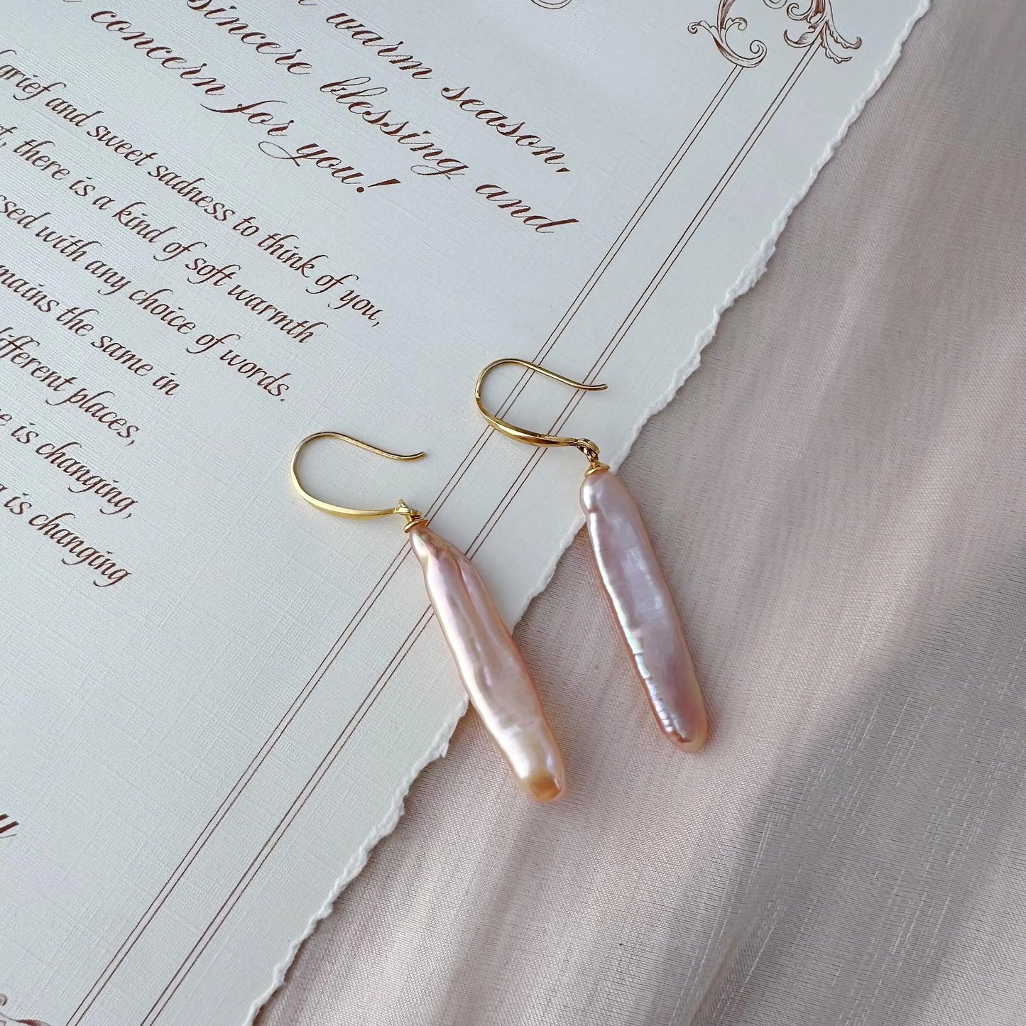 Baroque Biwa Pearl Dangle Earrings - Crafted with Sterling silver