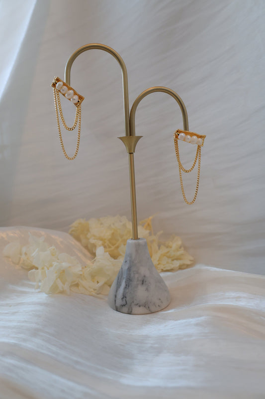 Gold Tassel Pearl Artisanal Earrings
