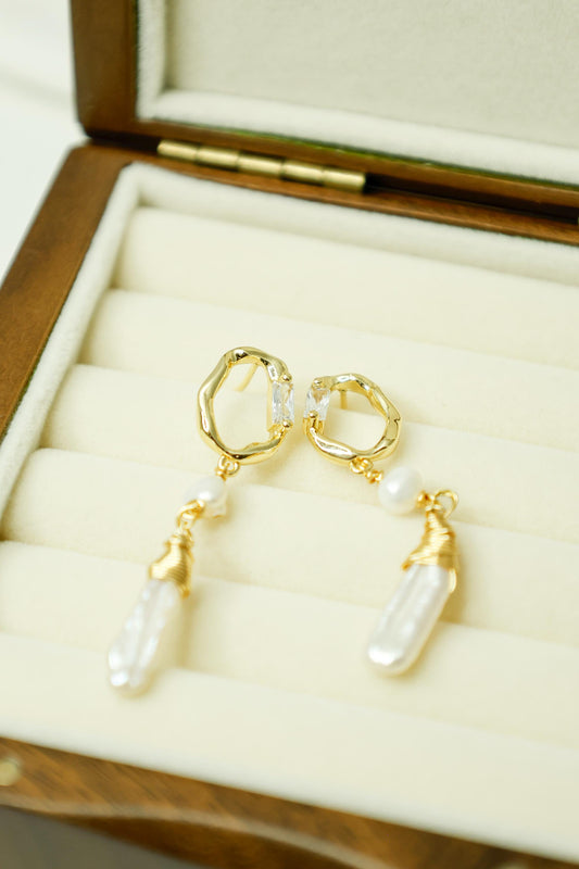 Crystal Point & Baroque Stick Pearl Hoops