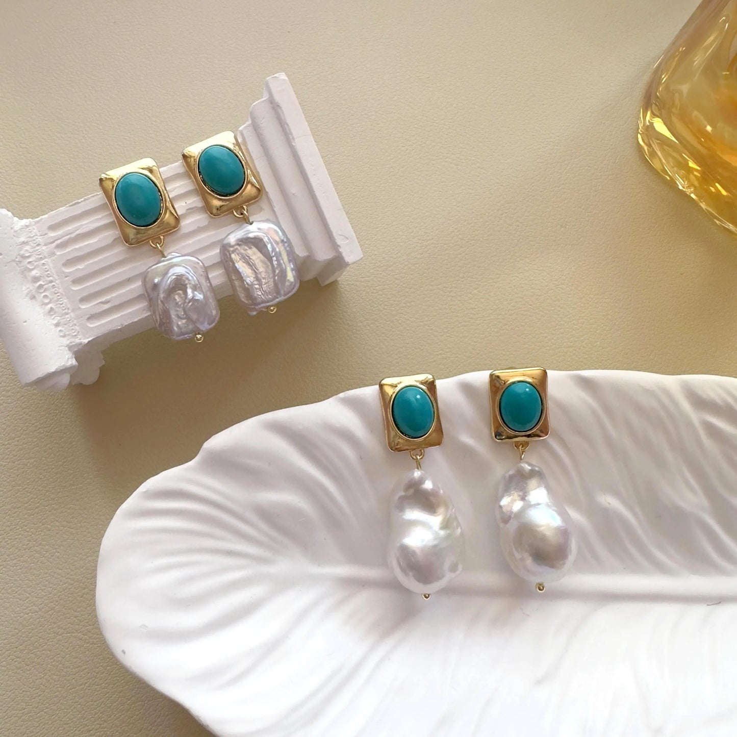 Baroque Pearl Dangle Earrings - Crafted with Brass