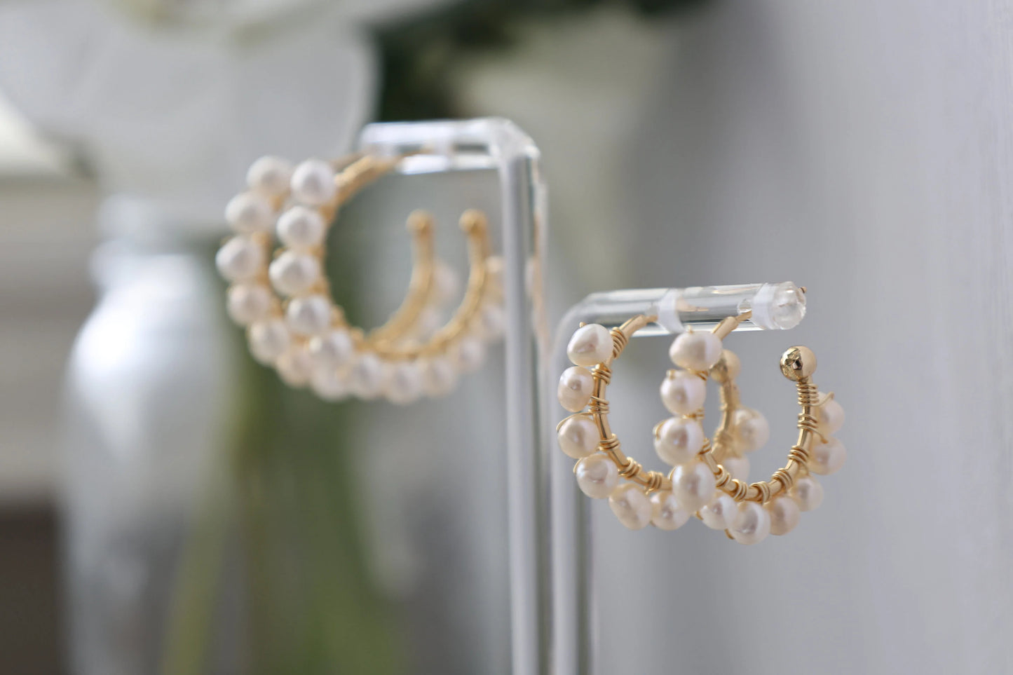 Freshwater Pearl Hoop Earrings - Crafted with freshwater pearl