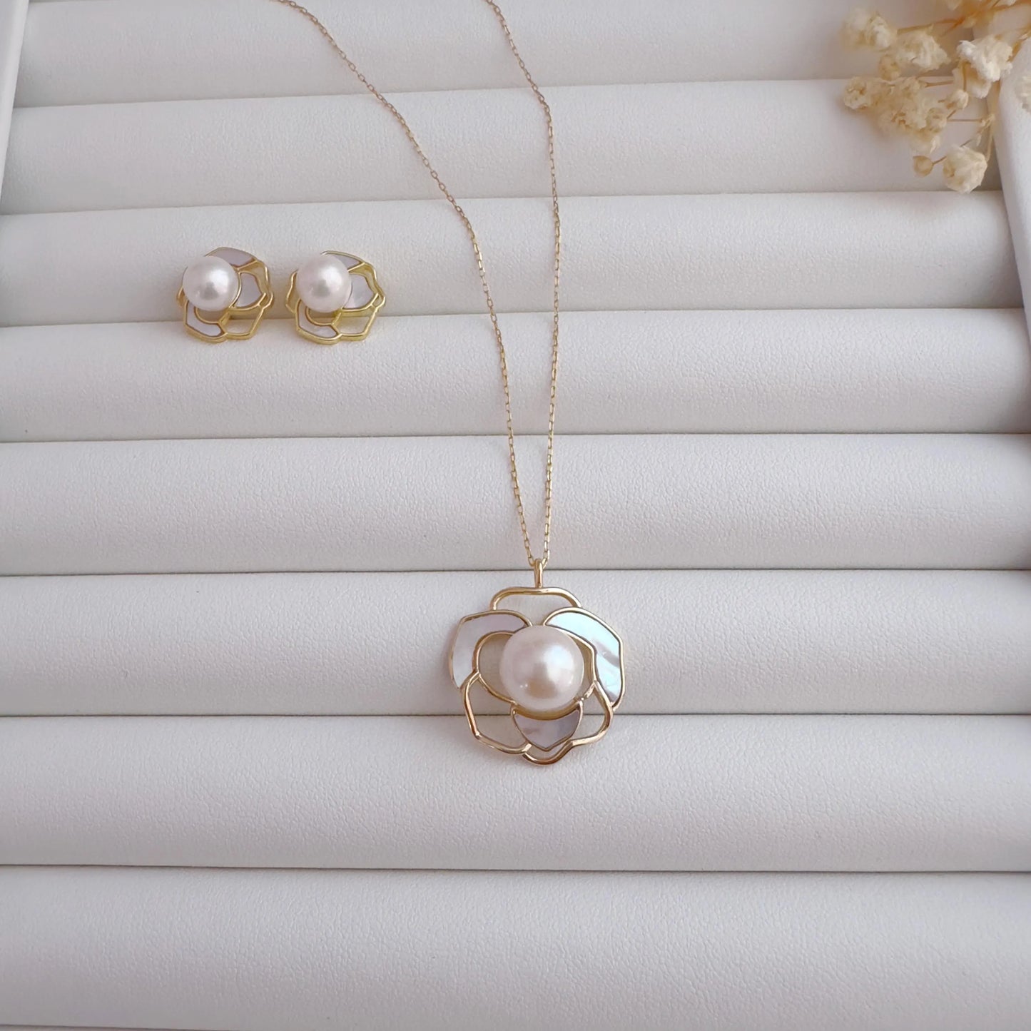 Freshwater Pearl Jewelry Set | Gold Earrings & Necklace |Bridal Gift