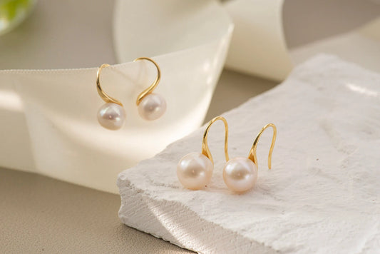 Freshwater Pearl Drop Earrings - Crafted with Silver