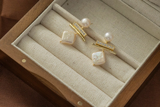 Geometric Baroque & Semi-Circular Pearl Dangles