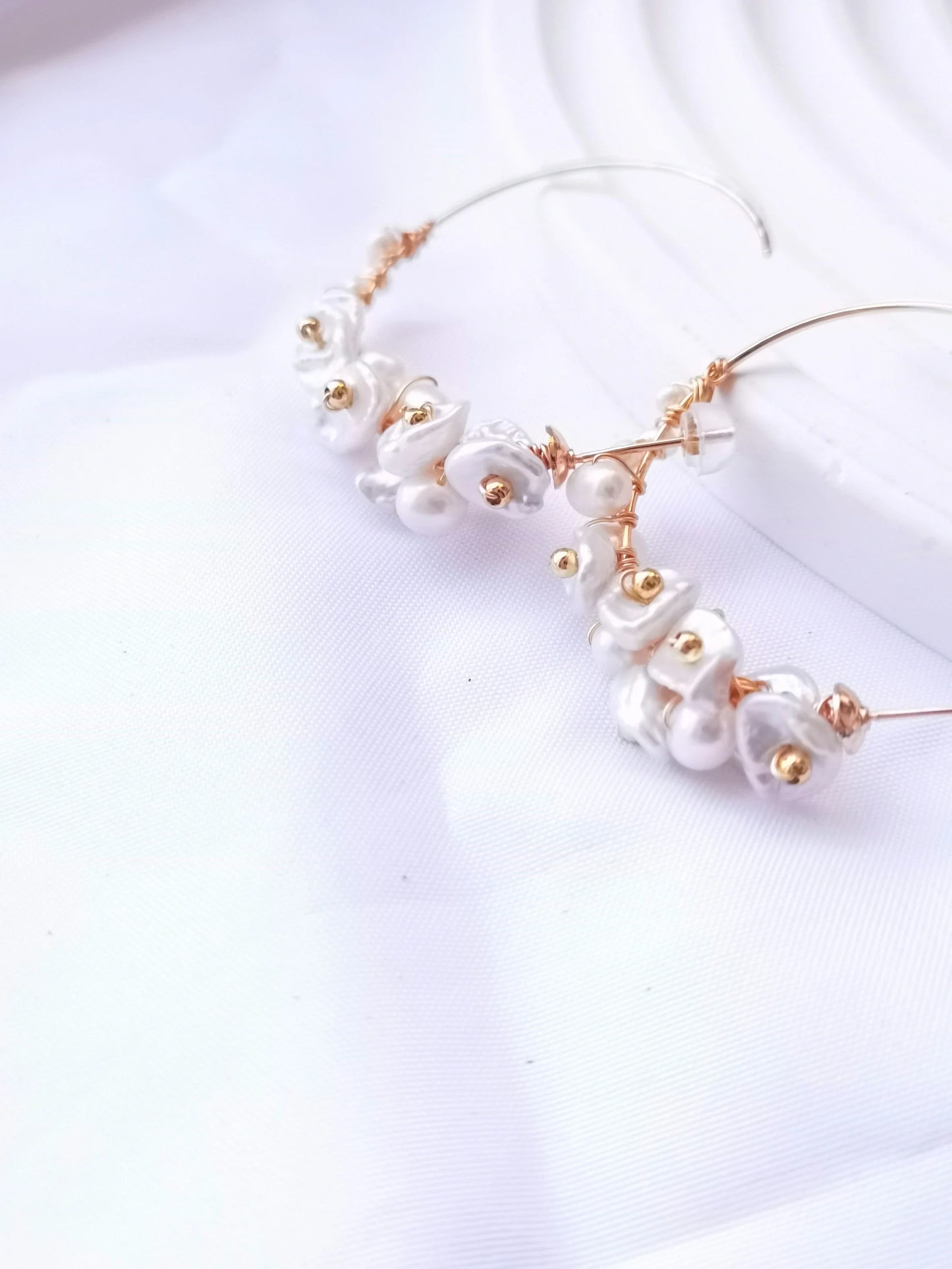 Handmade Freshwater Pearl Hoop Earrings - Crafted with Brass