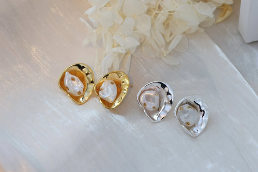 Vintage Style Baroque Pearl Earrings - Crafted with Brass