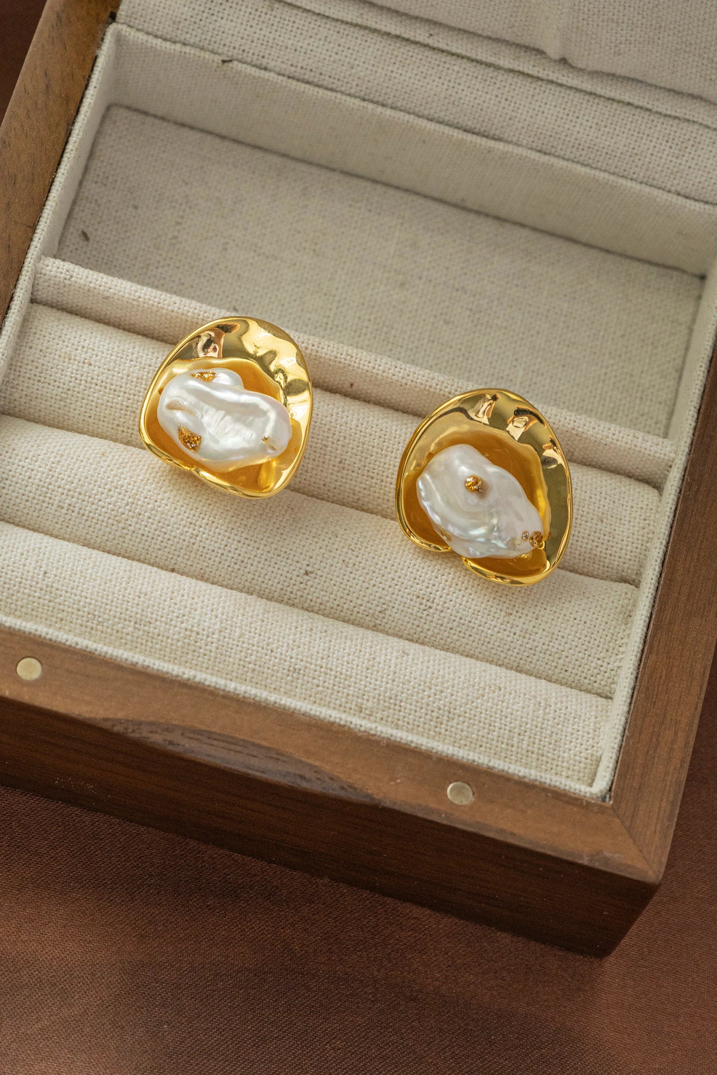 Vintage Style Baroque Pearl Earrings - Crafted with Brass