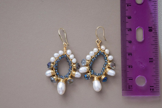 Beaded Teardrop Pearl Earrings - Crafted with freshwater pearl
