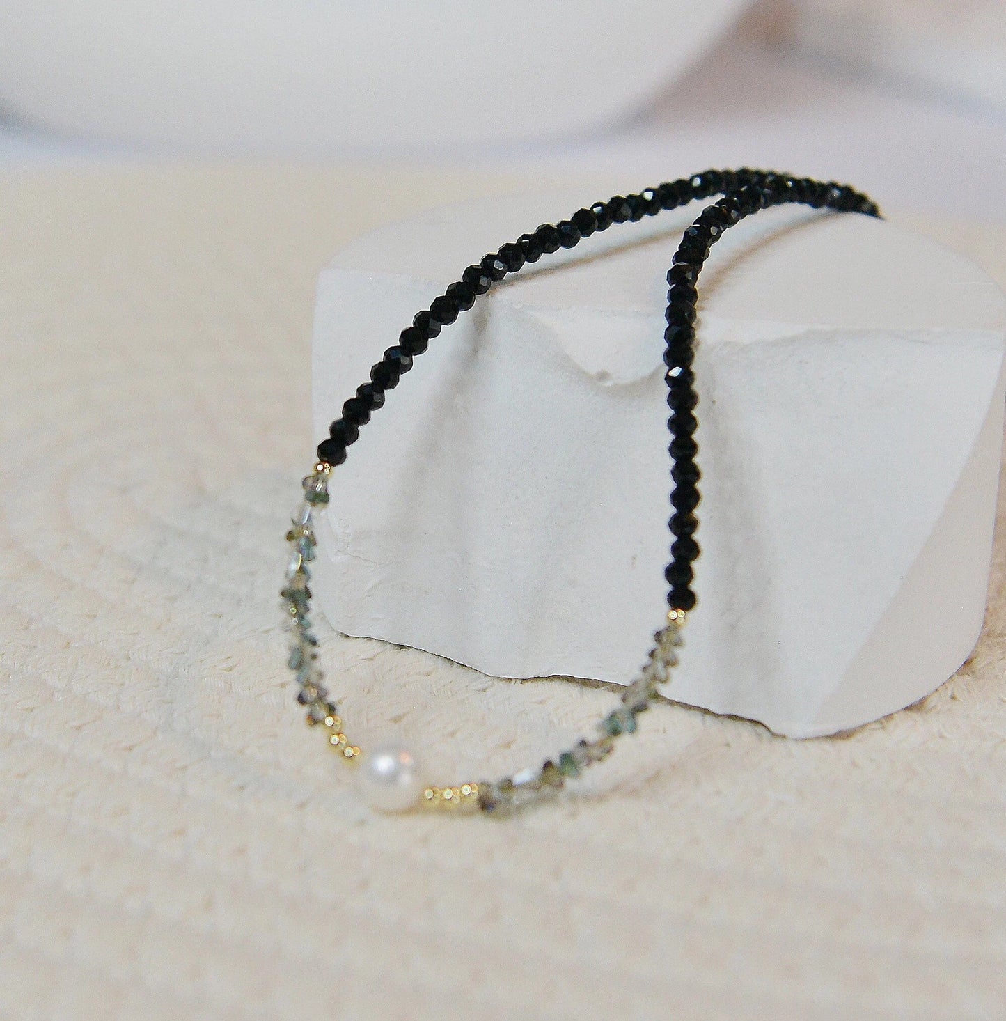 Handmade Freshwater Pearl & Black Spinel Choker