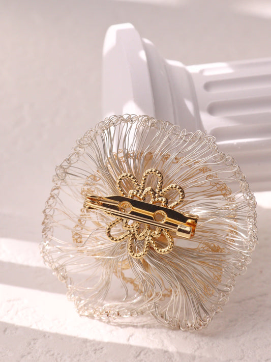Two-Tone Flower Pearl Brooch Pin – 5cm Large Artisan Wire Crochet Corsage