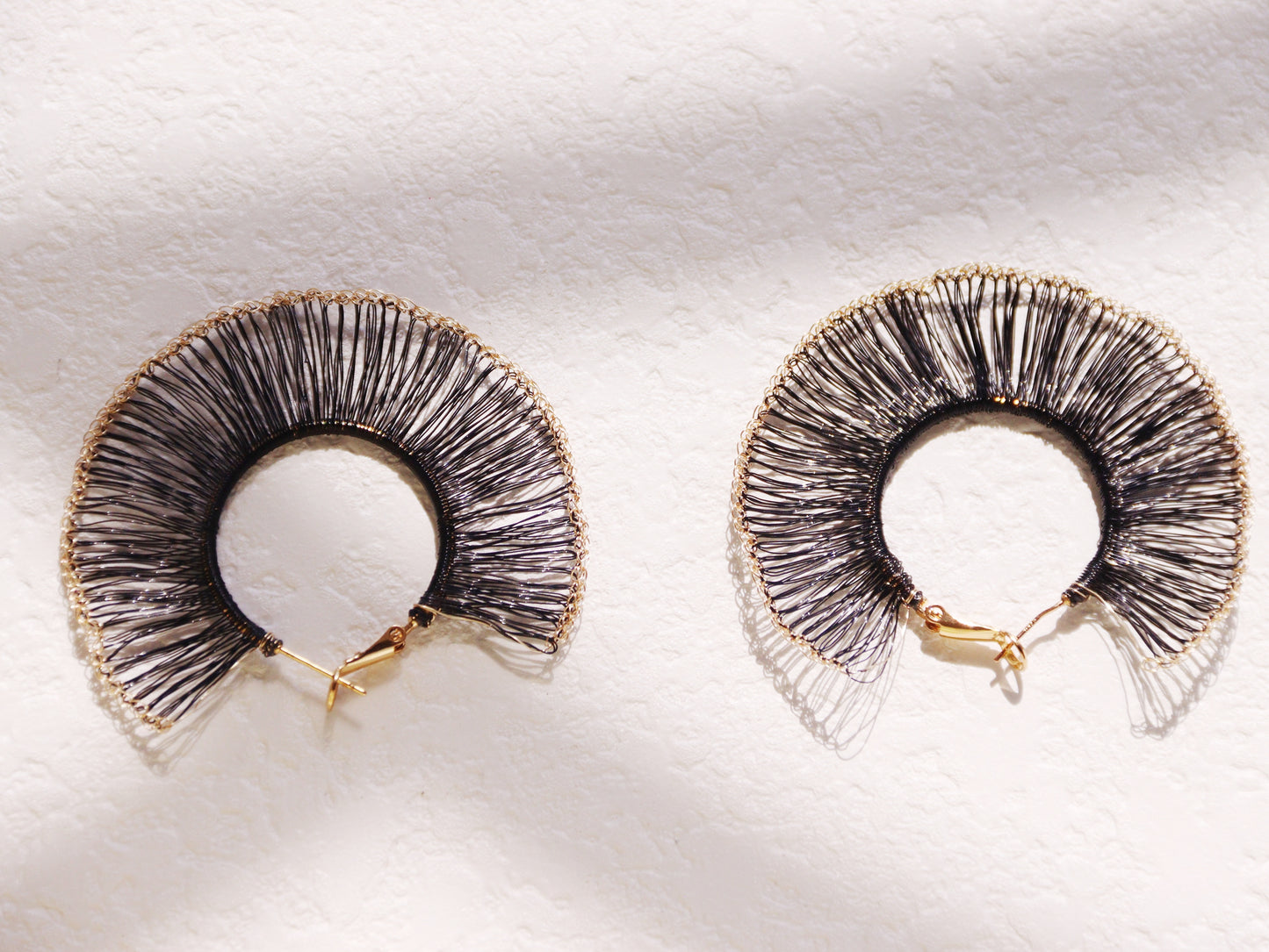 Black and Gold Fan Hoop Earrings – Large 6cm Statement Half-Circle Dangles
