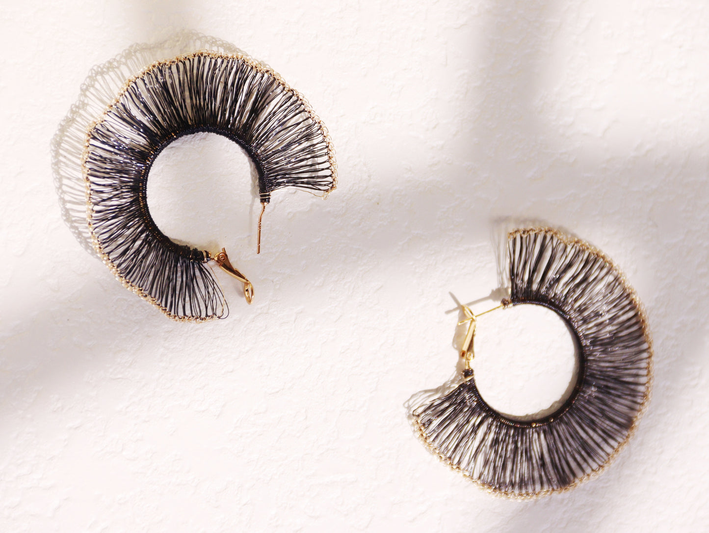 Black and Gold Fan Hoop Earrings – Large 6cm Statement Half-Circle Dangles