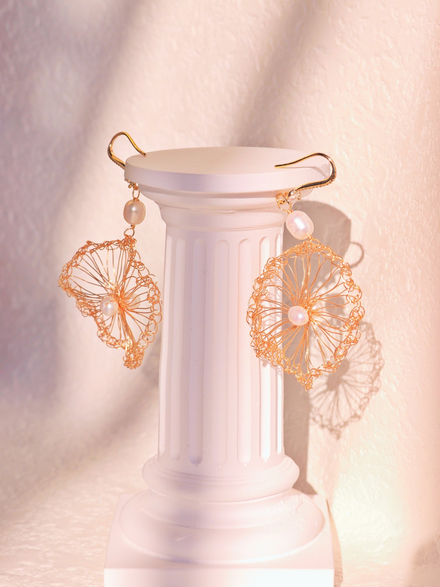 Wire Crochet Sunflower Dangle Earrings – Luxury Pearl Drop Statement Dangles