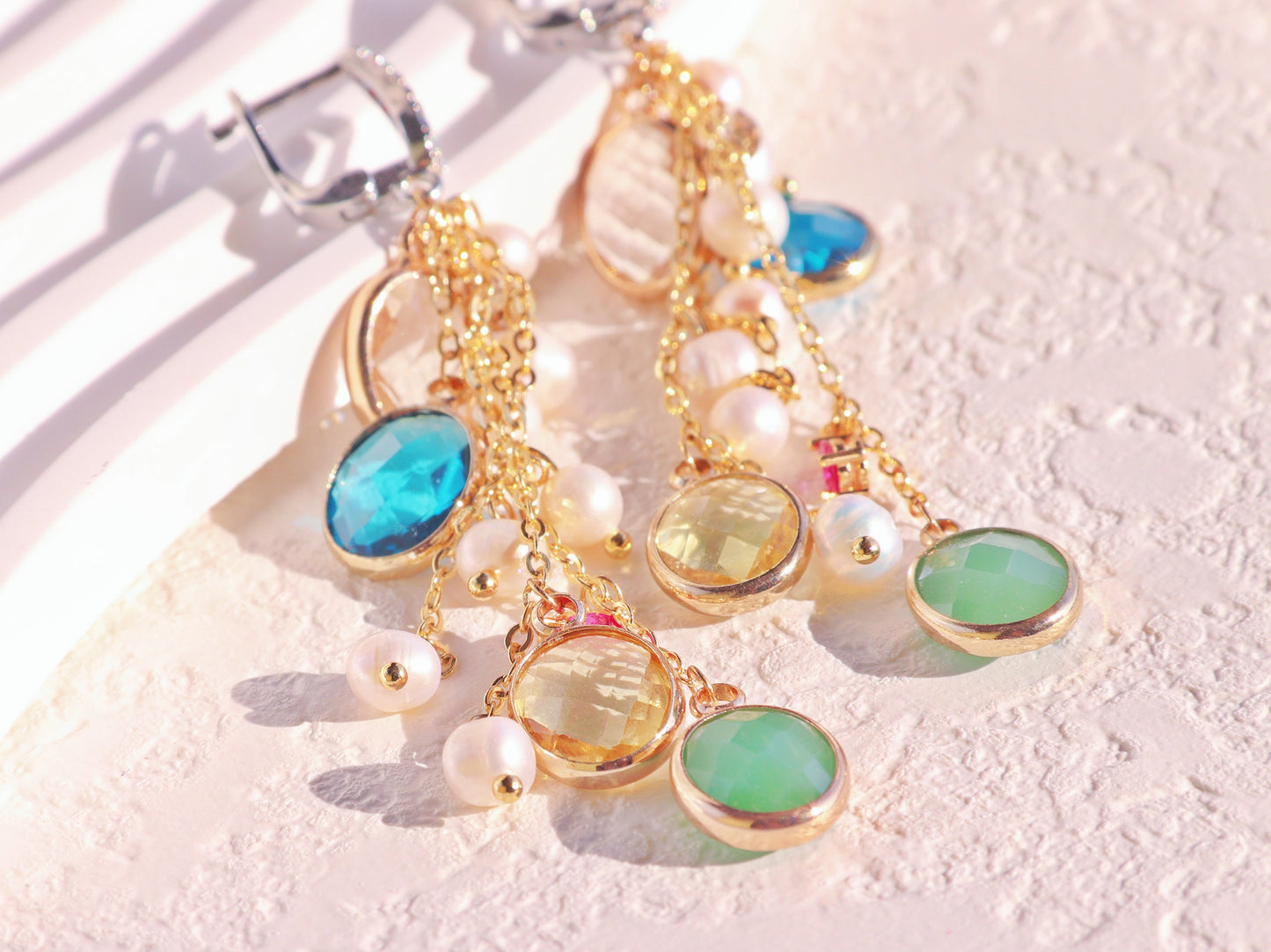 Multi-Color Resin & Pearl Tassel Earrings