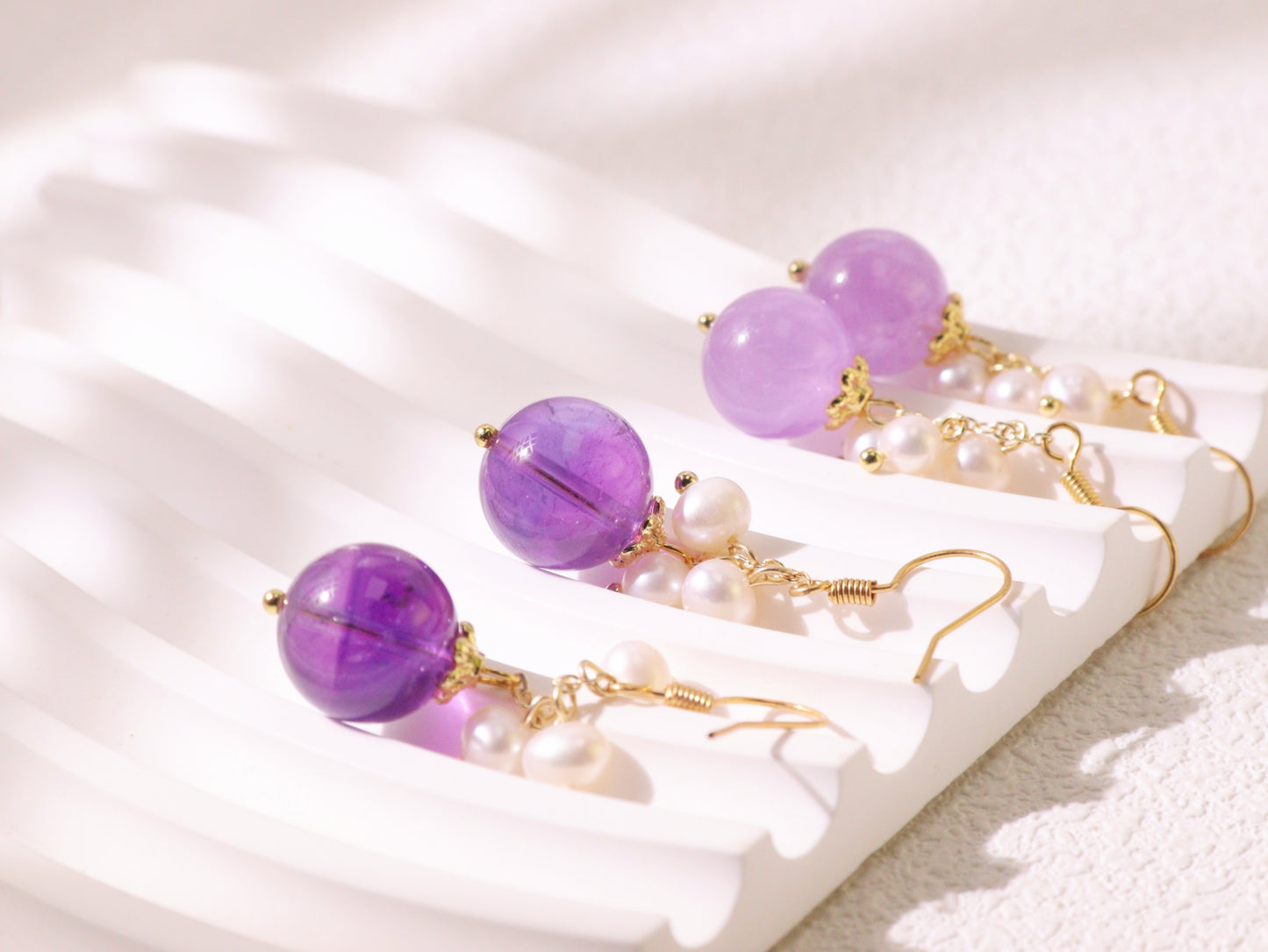 Amethyst & Freshwater Pearl Drop Earrings