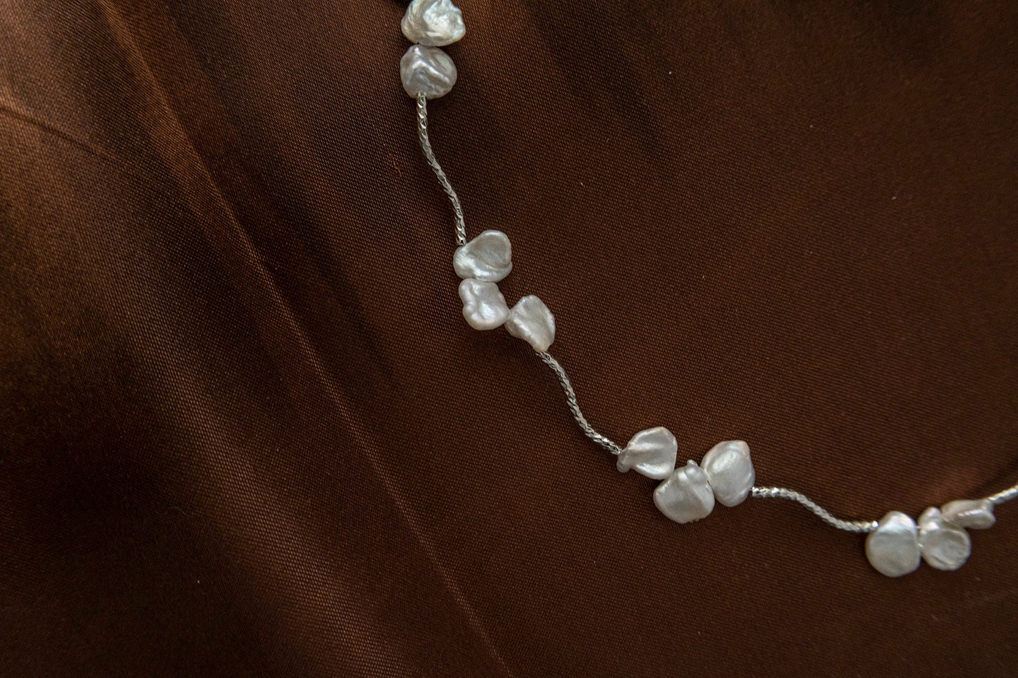 Petal Baroque Pearl S-Link Necklace - Crafted with Brass