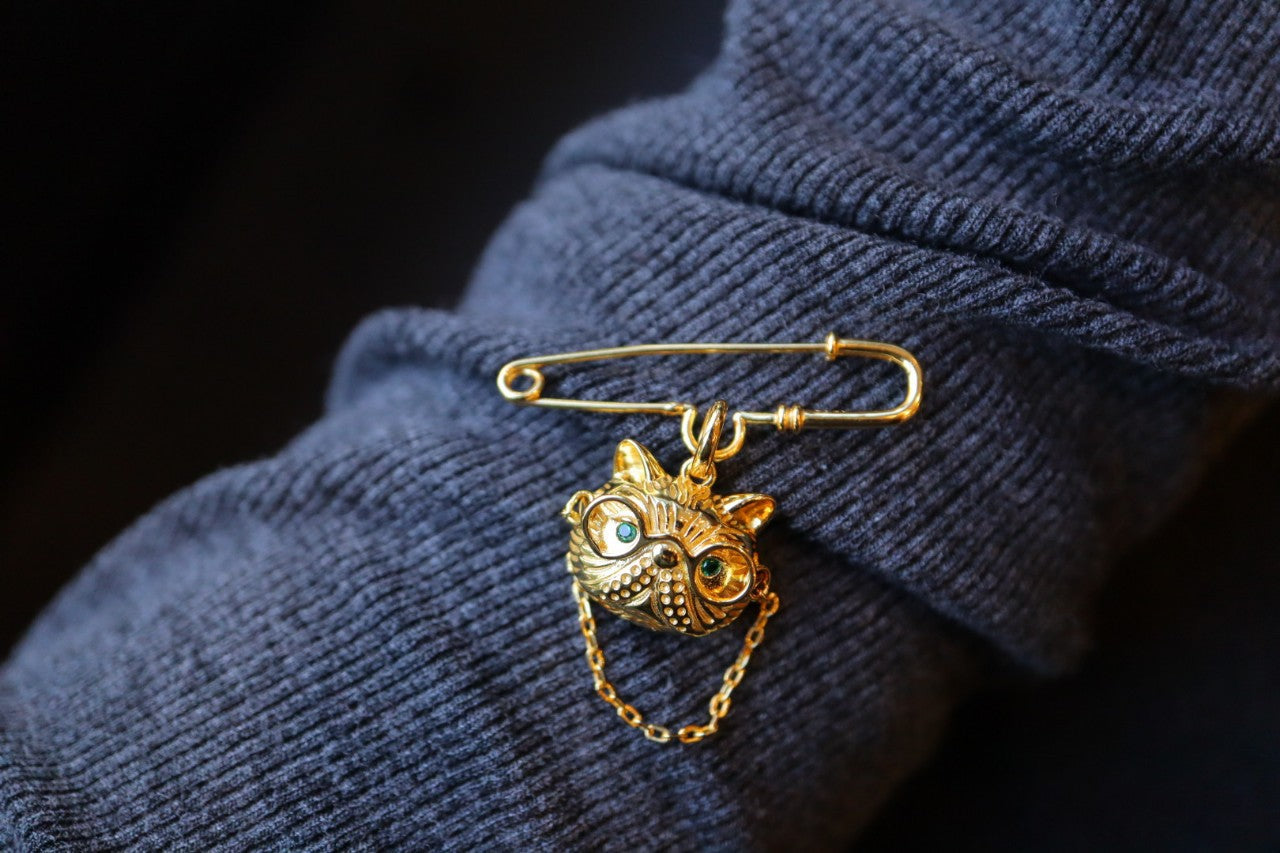 Doctor Cat Necklace /Brooch /Ring with Gold Plated Sterling Silver 925