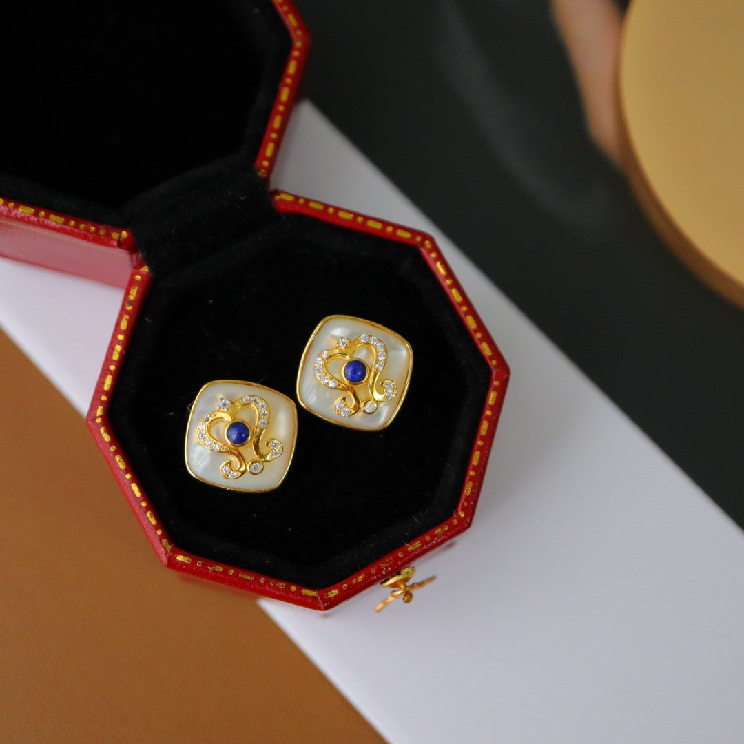 Baroque Lapis lazuli & White Shell Earrings with gold plated Sterling Silver 925