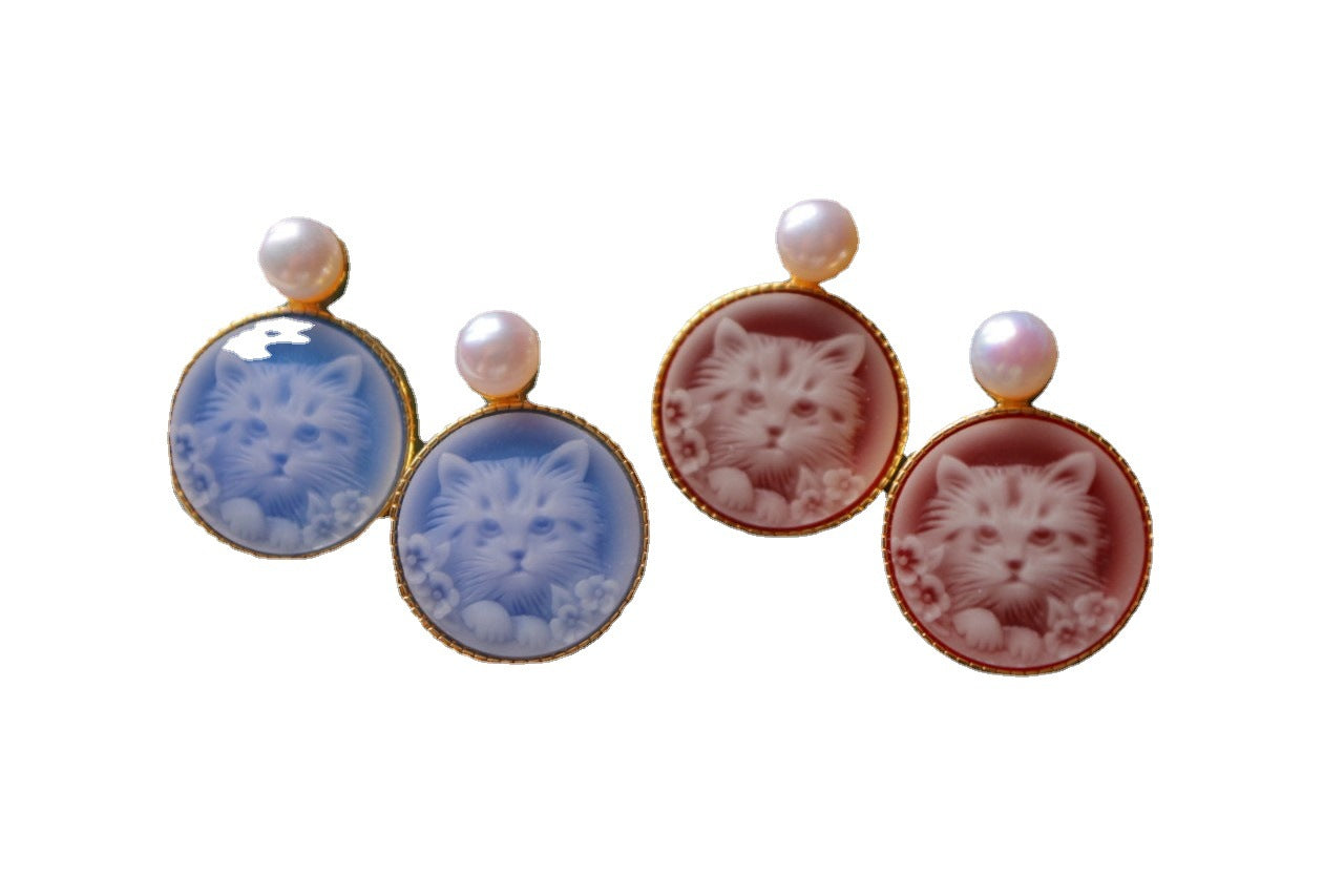 Cameo Pendant Cat Earrings / Necklace