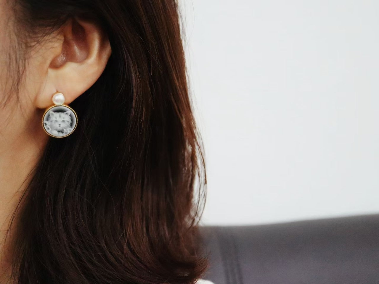 Blue Cameo Pendant Cat Earrings / Necklace