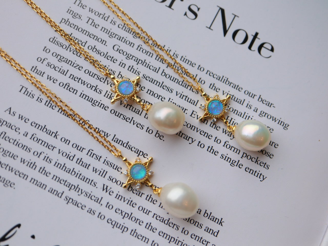 Baroque Glod Plated Sterling Silver 925 Natural Pearl & Blue Opal Necklace/Earrings
