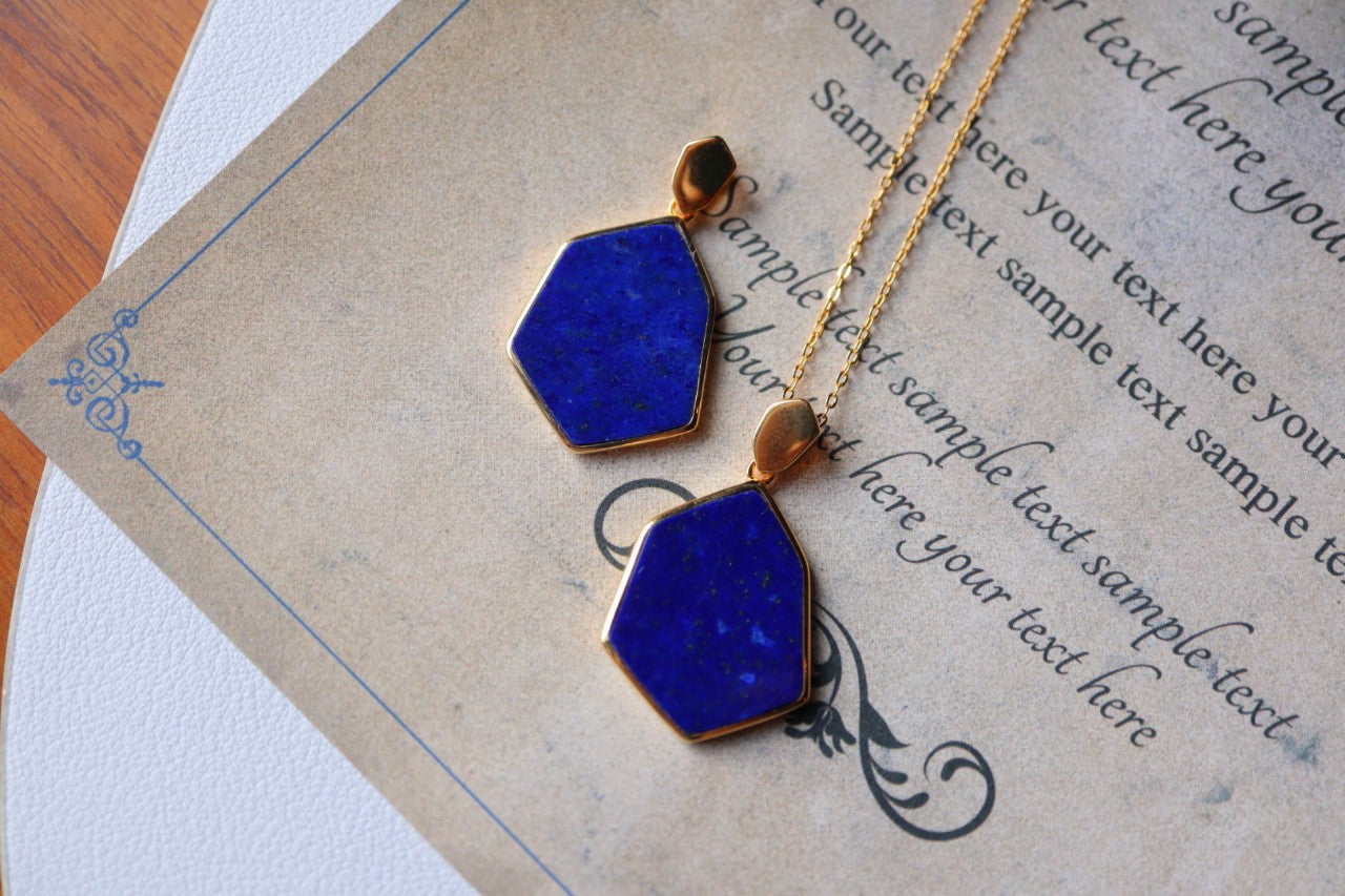 Blue Lapis Lazuli Pendant Pendant in a unique shape with Gold Plated Sterling Silver 925