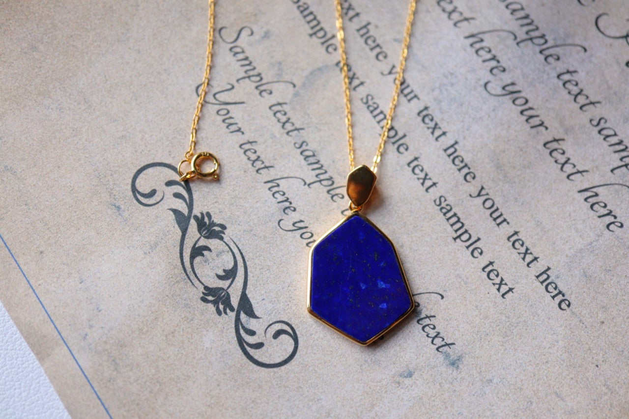 Blue Lapis Lazuli Pendant Pendant in a unique shape with Gold Plated Sterling Silver 925