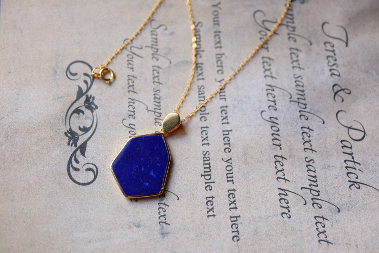 Blue Lapis Lazuli Pendant Pendant in a unique shape with Gold Plated Sterling Silver 925