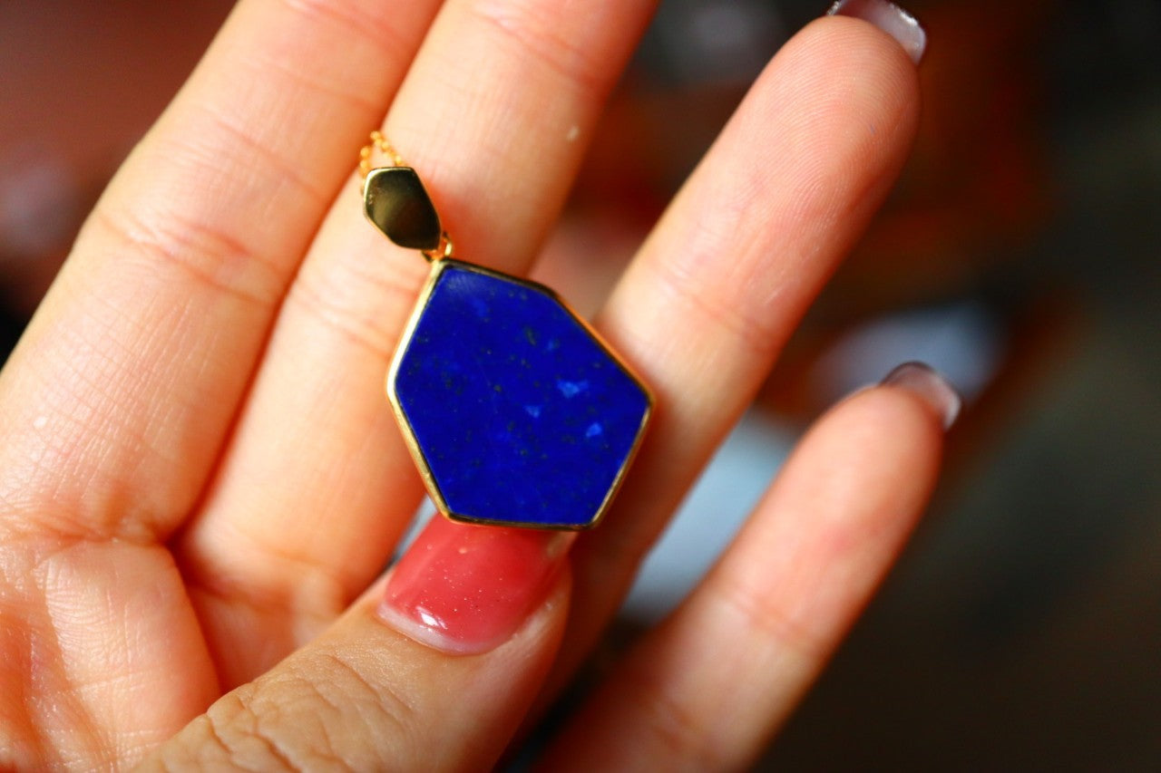 Blue Lapis Lazuli Pendant Pendant in a unique shape with Gold Plated Sterling Silver 925
