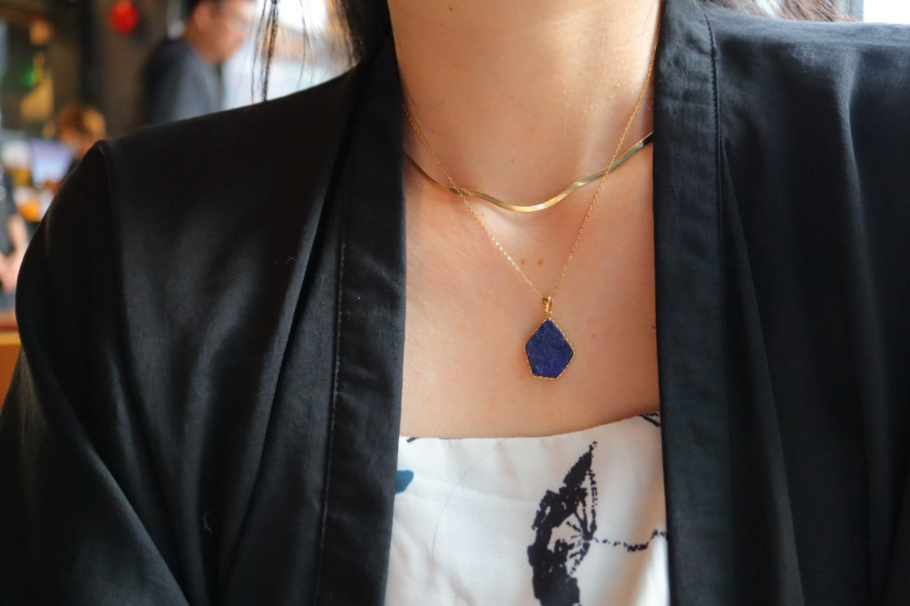 Blue Lapis Lazuli Pendant Pendant in a unique shape with Gold Plated Sterling Silver 925