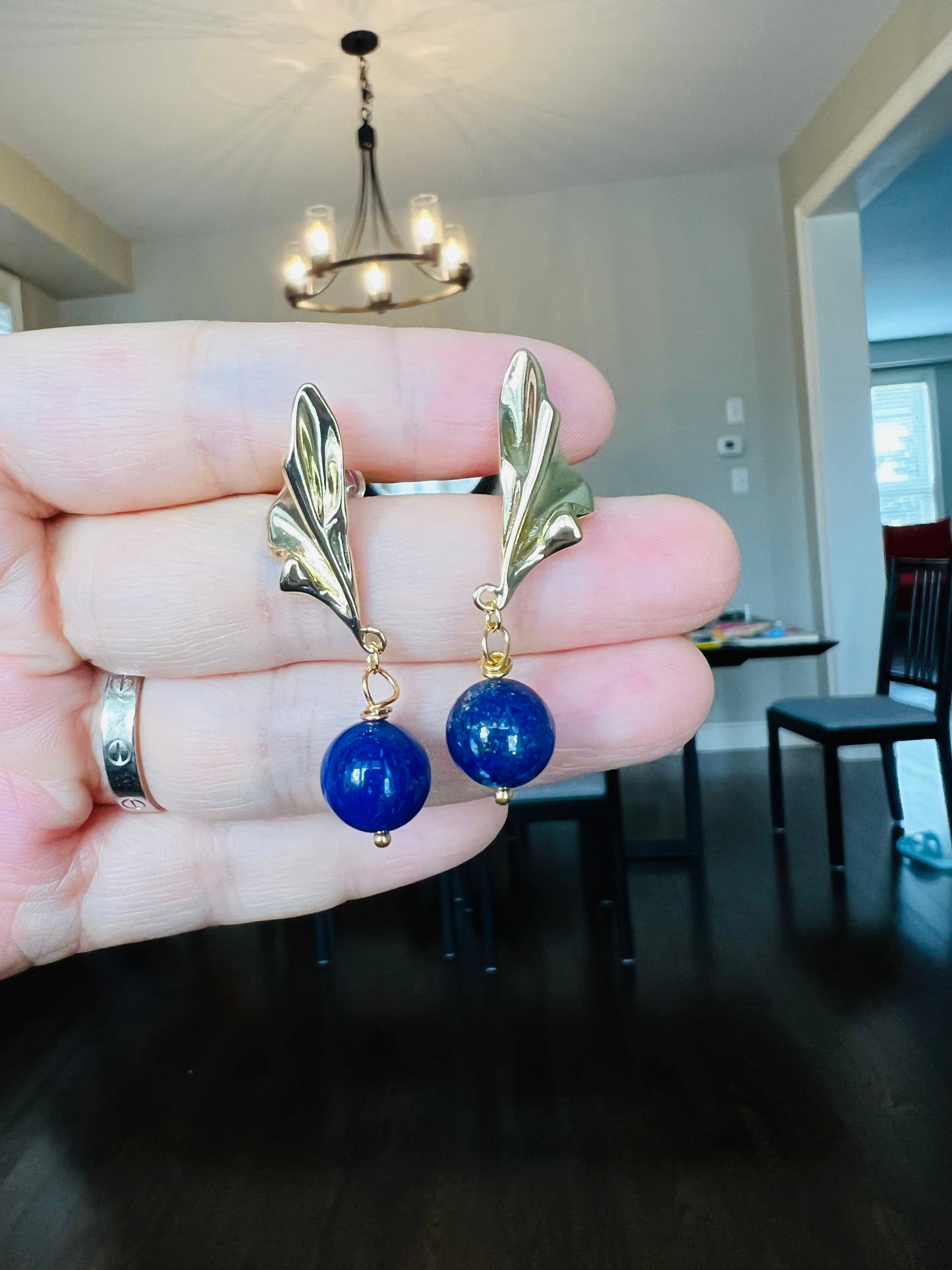 Handmade Natural Gemstone/ Real Crystal Earrings/Lapis Lazuli Stone Earrings/Aquamarine stone earrings/Water Ripples Earrings/
