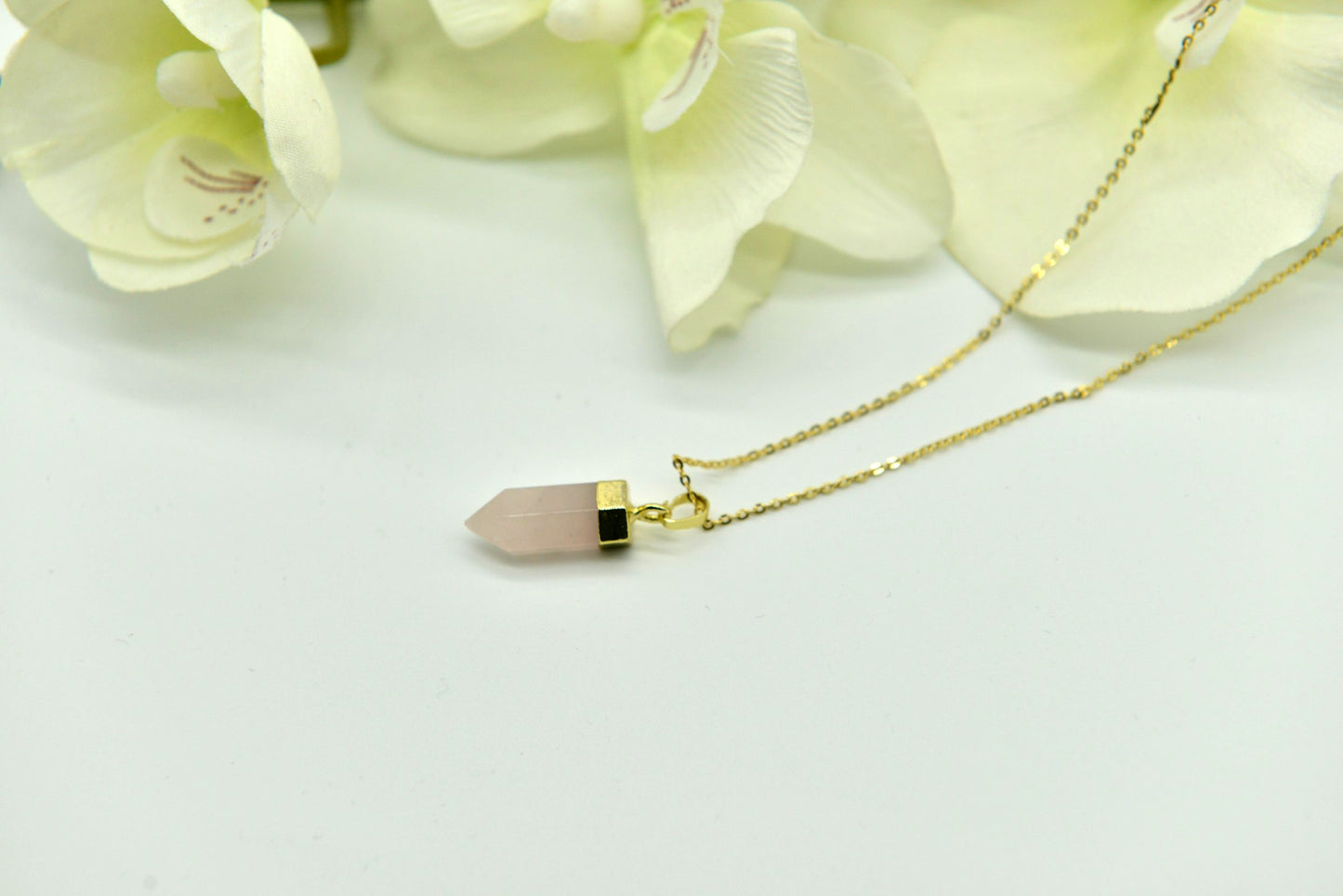 Handmade natural gemstone necklace/Rose quartz necklace/Amazonite necklace/Bullet shape necklace