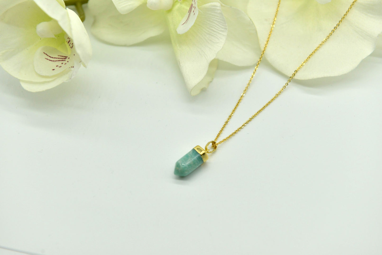 Handmade natural gemstone necklace/Rose quartz necklace/Amazonite necklace/Bullet shape necklace