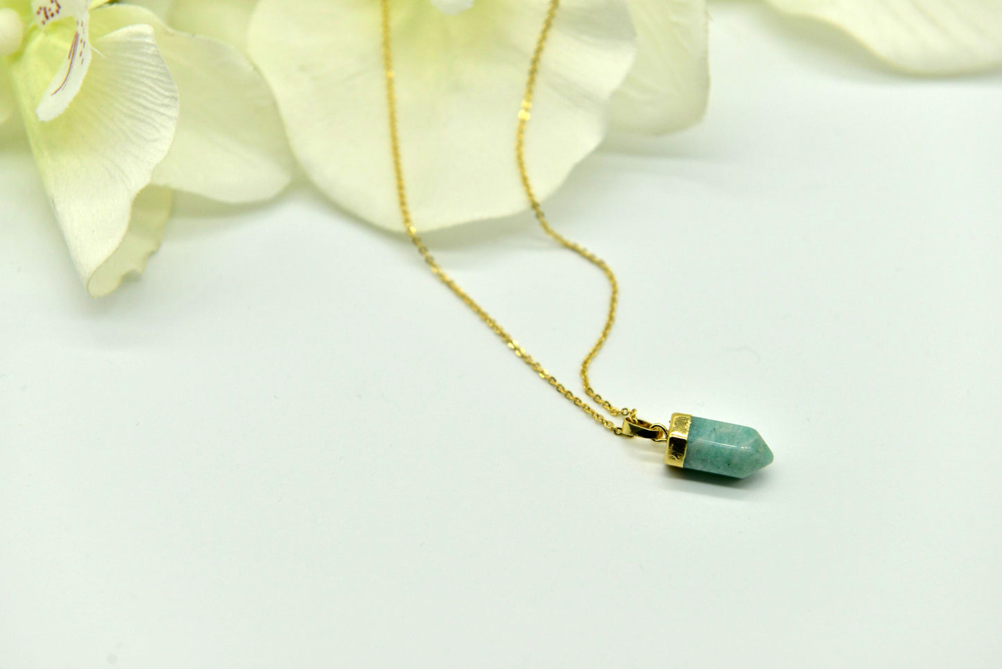 Handmade natural gemstone necklace/Rose quartz necklace/Amazonite necklace/Bullet shape necklace