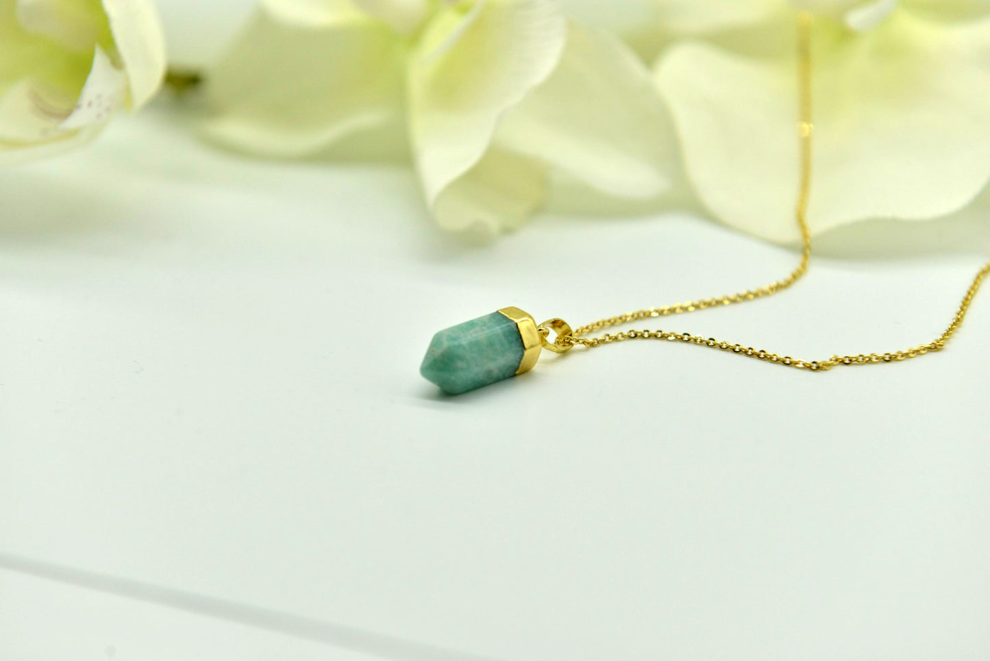 Handmade natural gemstone necklace/Rose quartz necklace/Amazonite necklace/Bullet shape necklace