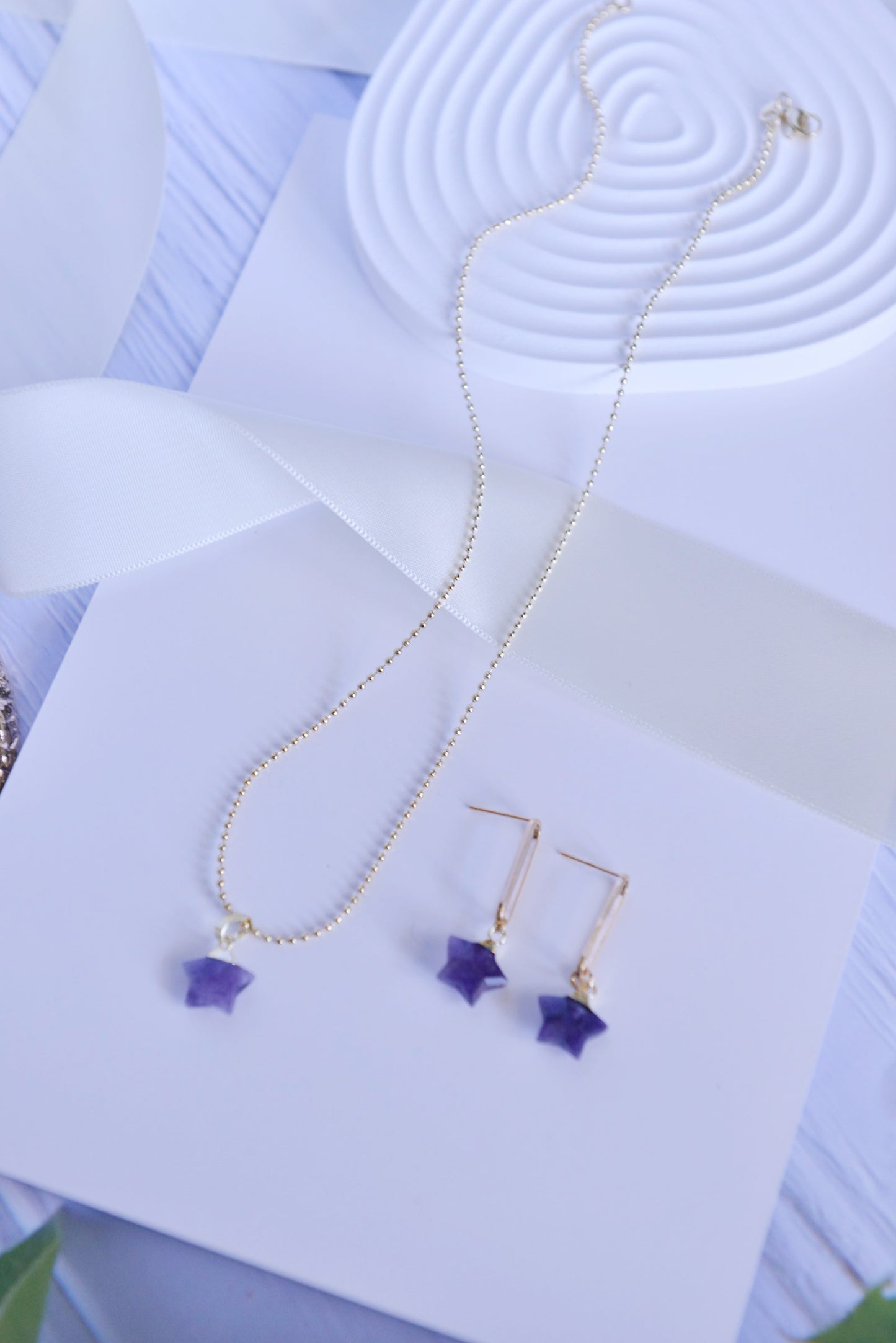 Handmade Natural Gemstone Jewelry Set/Real Crystal /Star Earring/ Amethyst Earring/Amethyst Necklace/