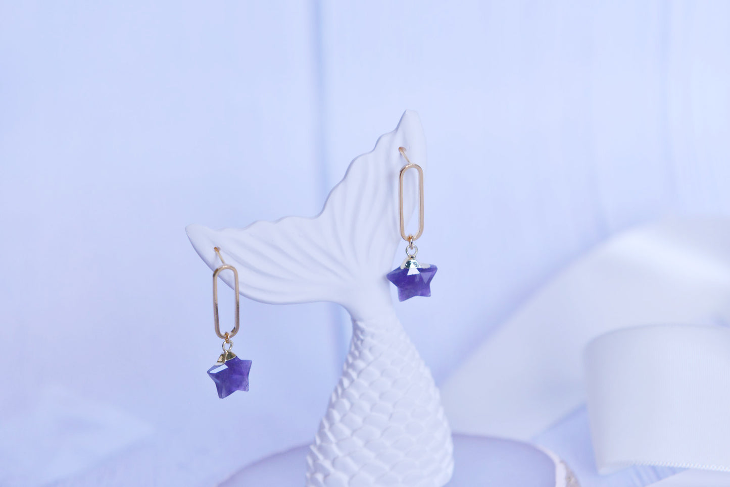 Handmade Natural Gemstone Jewelry Set/Real Crystal /Star Earring/ Amethyst Earring/Amethyst Necklace/